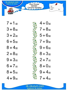 Çocuklar İçin toplam işlemi yaprak testleri 